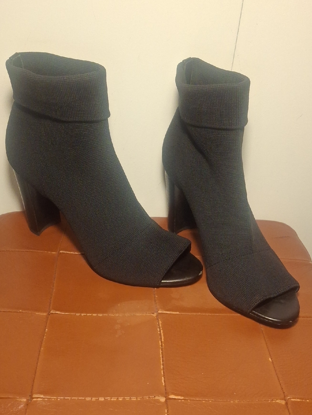 Avec les Filles Women's Black Knit Peep-Toe Ankle Boots